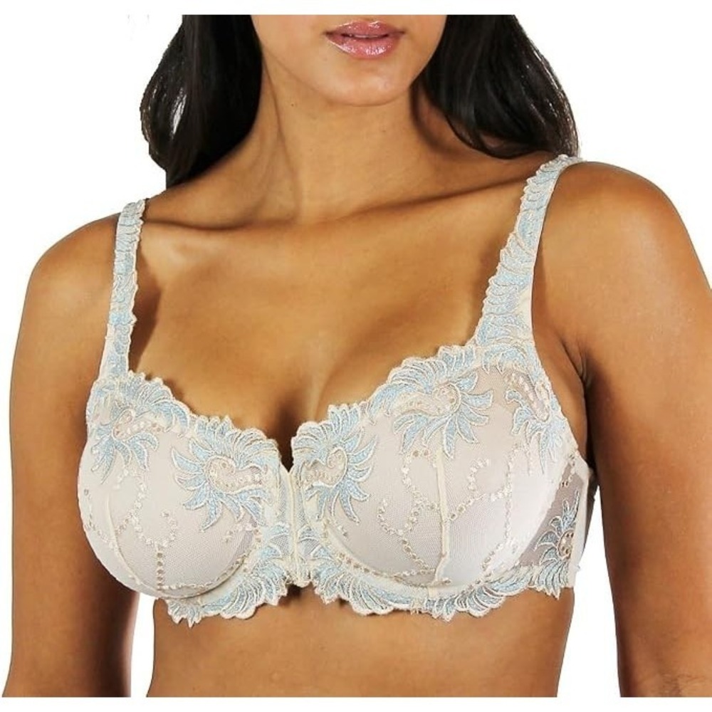 Lunaire Sevilla Scroll Embroidered Semi Demi Underwire Ivy/Blue 48DDD New w/ Tag